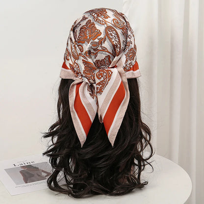 Bohemian Floral Silk Scarf - Tropical Leaf Head Wrap and Bandana
