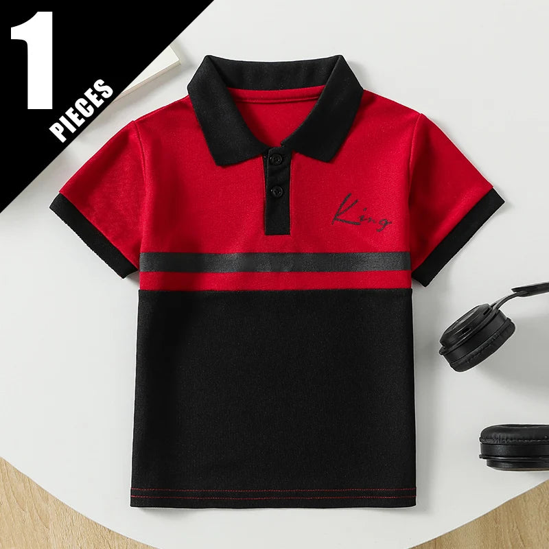1/2/3 piece set of children's striped multi-color POLO short sleeved boy handsome casual lapel button top versatile sports T-shi
