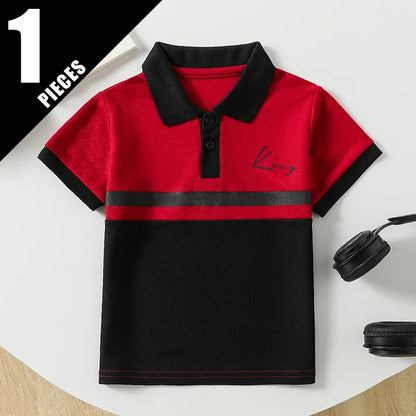 1/2/3 piece set of children's striped multi-color POLO short sleeved boy handsome casual lapel button top versatile sports T-shi