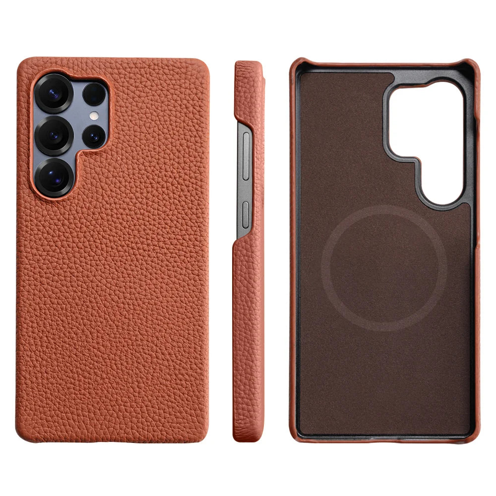 Magsafe Case Samsung - Genuine Cowhide Leather Magnetic Phone Protector for Galaxy S24 Ultra
