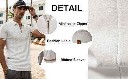 AIOPESON Men's Solid Color Sport Zipper Polo Shirt Athletic Social Polo Shirts for Men Office Slim Fit Polo