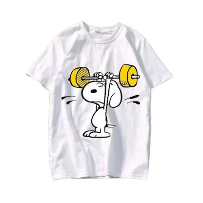 2025 New Snoopy Printing Cotton T-shirt Animation Cartoon Men and Women with The Same Loose Pure Cotton Cute Pure Cotton Top