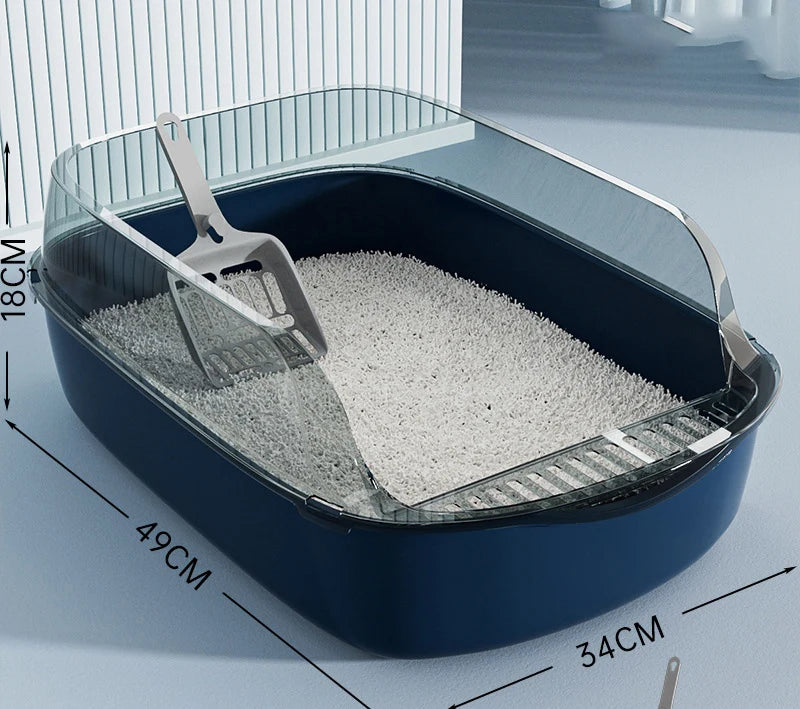 Semi-Enclosed Cat Litter Box - Splashproof Thickened Kitty Tray - ZOOMNSTORE
