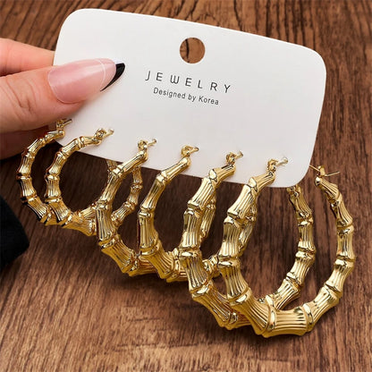 Geometric Round Hoop Earrings Set – 3 Pairs, Gold Tone