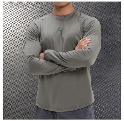 Men Compression Shirt - Long Sleeve Running Gym Top With Moisture Wicking Fabric
