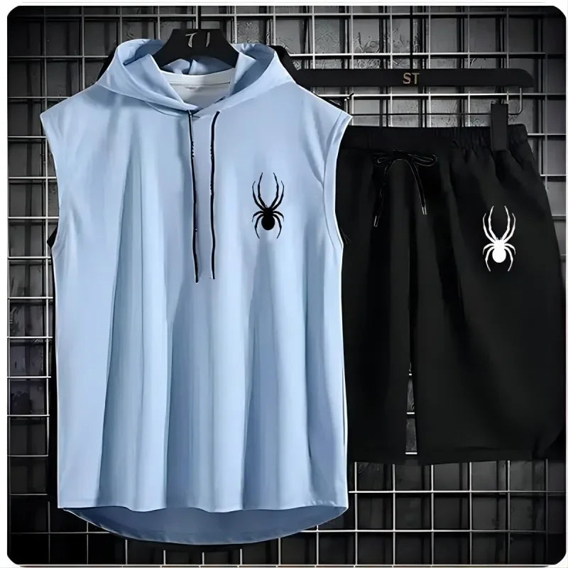 2025 New summer men's sleeveless set summer sports jersey set, men casual sports suit men's loose basketball suit summer tank to