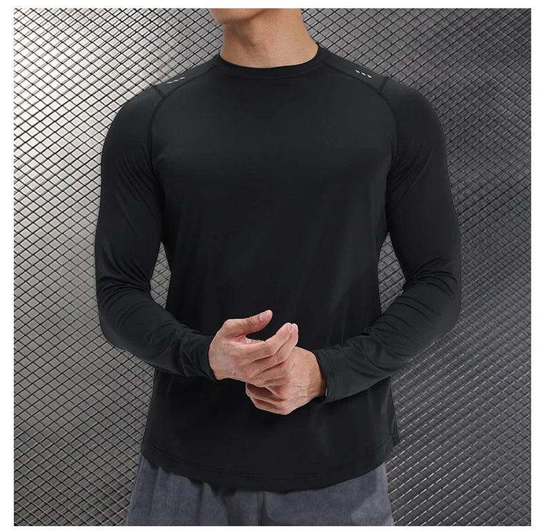 Men Compression Shirt - Long Sleeve Running Gym Top With Moisture Wicking Fabric