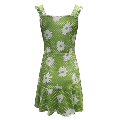 Breezy Sleeveless Dress with Vibrant Floral Print and Elegant V-Neck ﻿