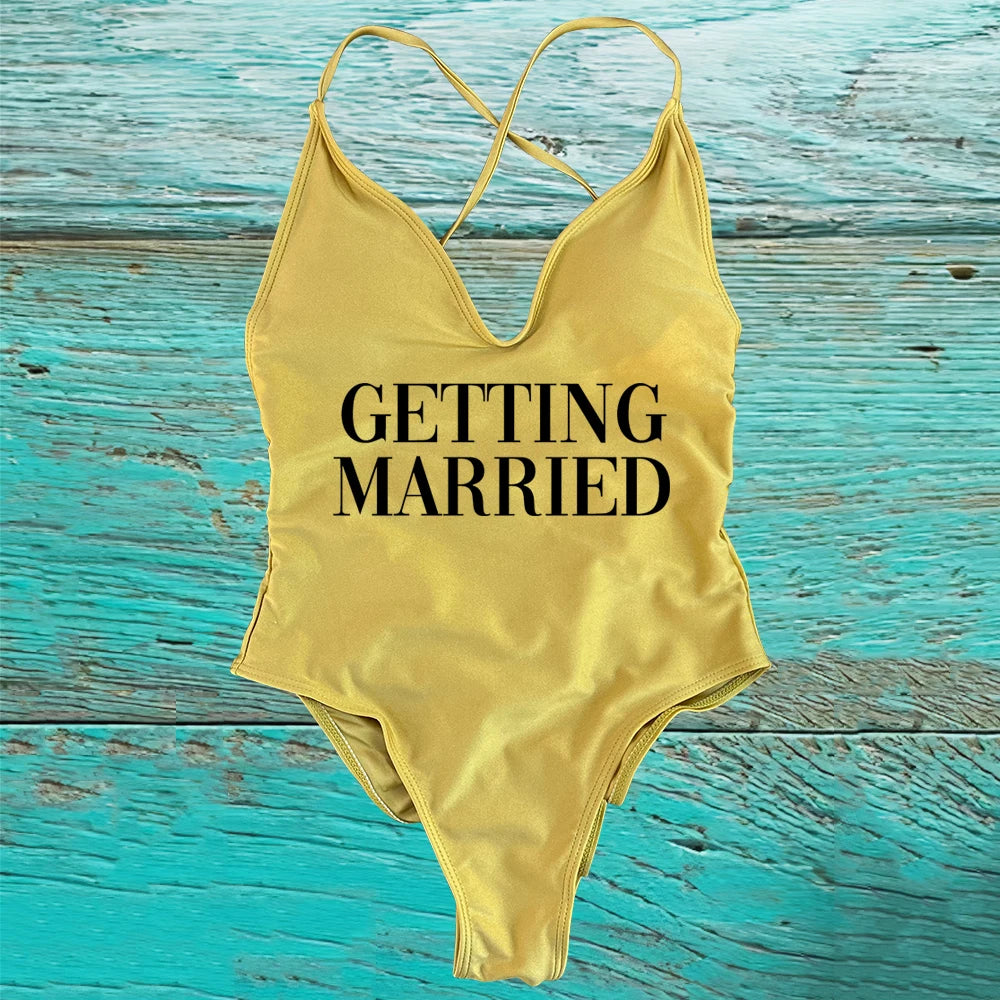 GETTING MARRIED Padded Bride  One Piece Swimsuit GETTING DRUNK Women Swimwear Bathing Suit Swimming Suit Summer SQUAD Beachwear