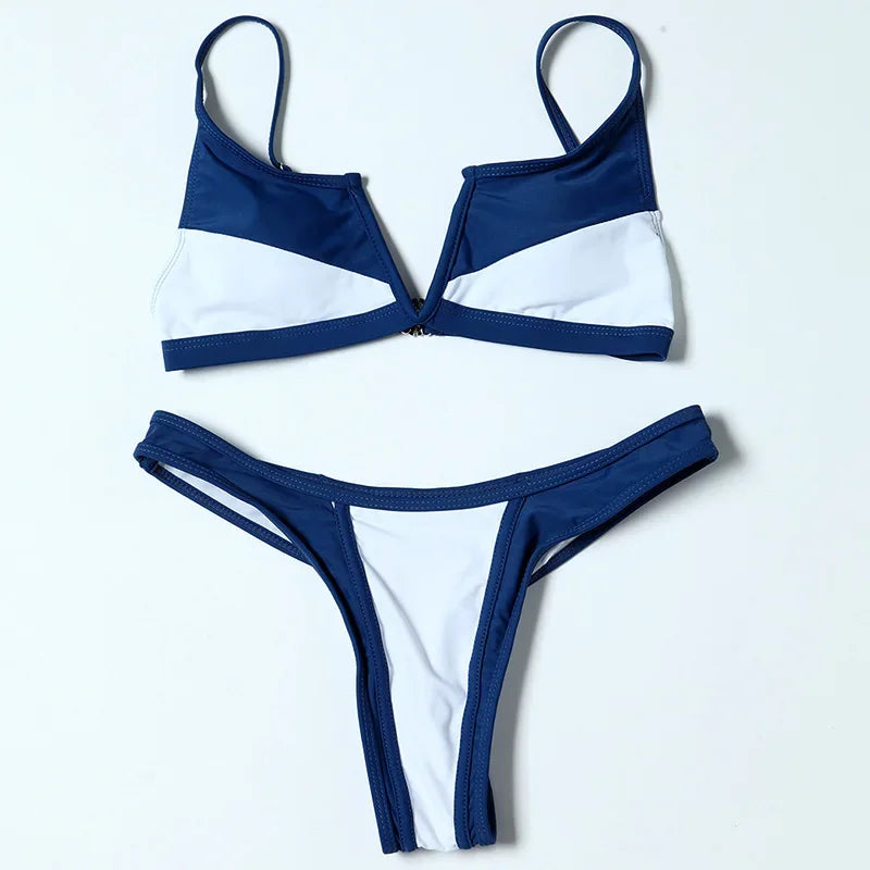 V Shaped Thong Bikini - Denim Two Piece Bikini Set With Push Up Bathing Suit