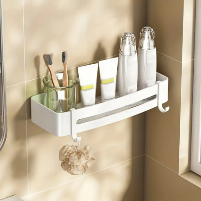 White Wall-Mounted Bathroom Storage Rack - Triangular Square Organizer