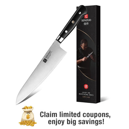 XINZUO 210mm Chef Knife - 3 Layer 440C Core Clad Steel Gyutou with G10 Handle