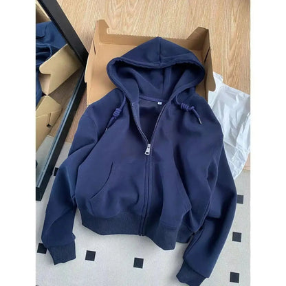 Cardigan Hooded Sweatshirt Women's New Spring and Autumn Top Loose Casual Short Style