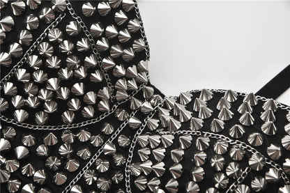 Silver Rivets Rave Rock Straps Push Up Bra For Women Hot And Sexy Bralette Top y2k Steampunk Brassiere Pole Dance Nightclub Wear
