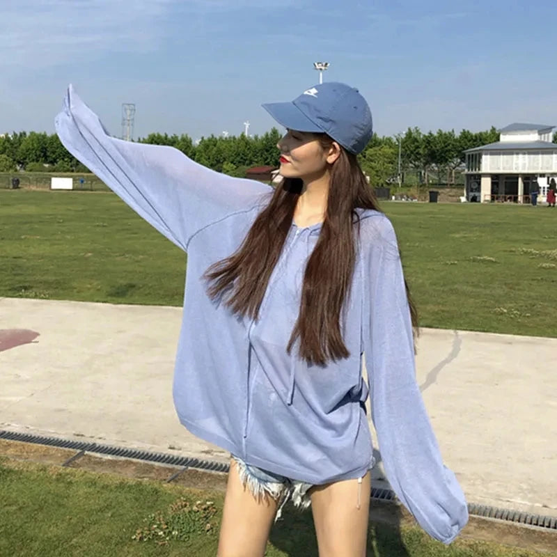 Summer Hooded Sun Protection Clothing Women's Casual Zipper Ultra-thin Lightweight Sun Protection Jacket Loose Top Female