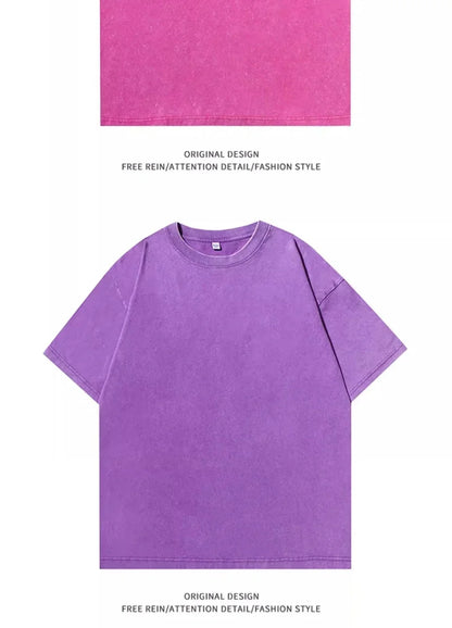 Retro Heavyweight T-Shirt - Solid Color Tee | Breathable Cotton Shirt, Short Sleeve Casual Top