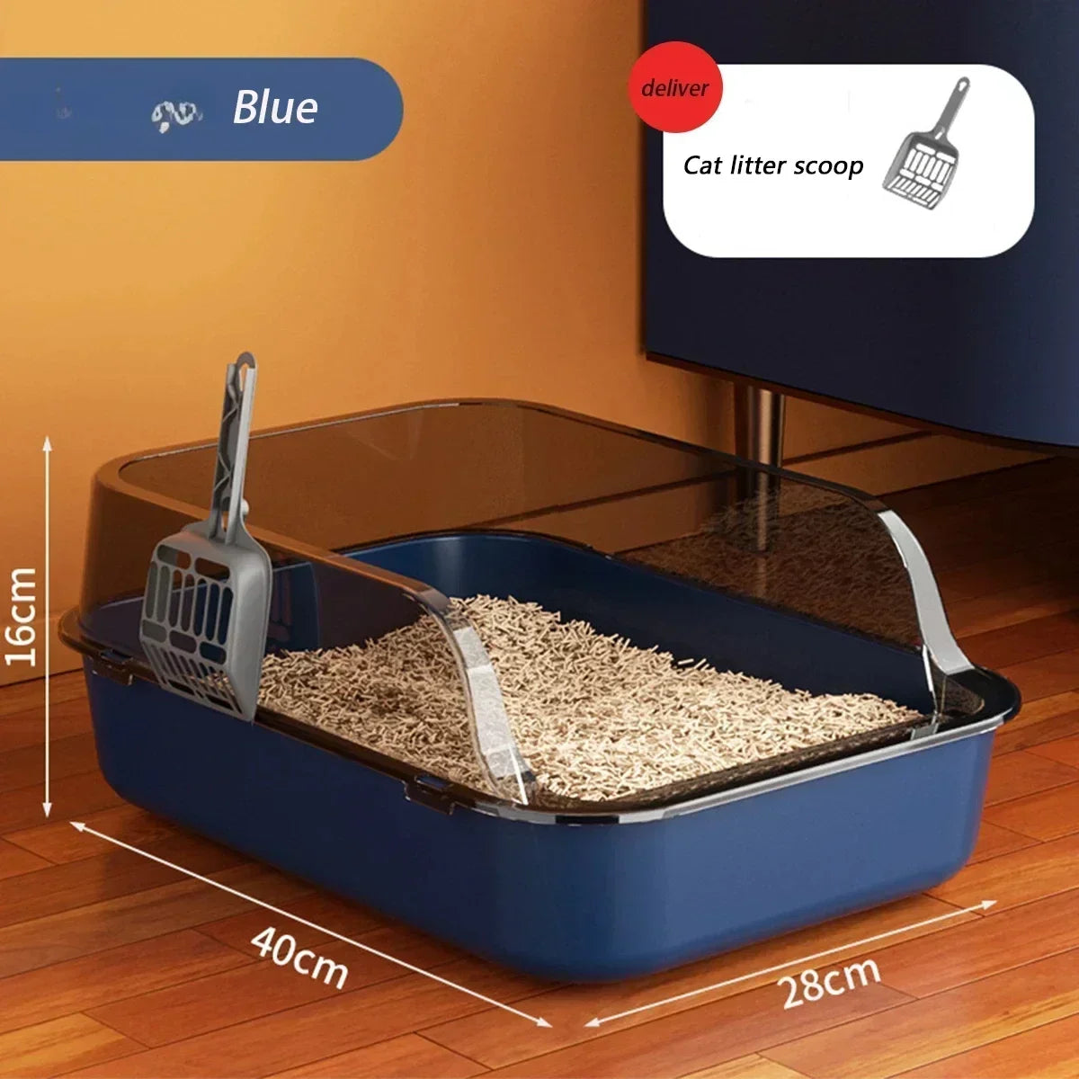 High-Sided Cat Litter Box - Splashproof Semi-Enclosed with Removable Scoop - ZOOMNSTORE