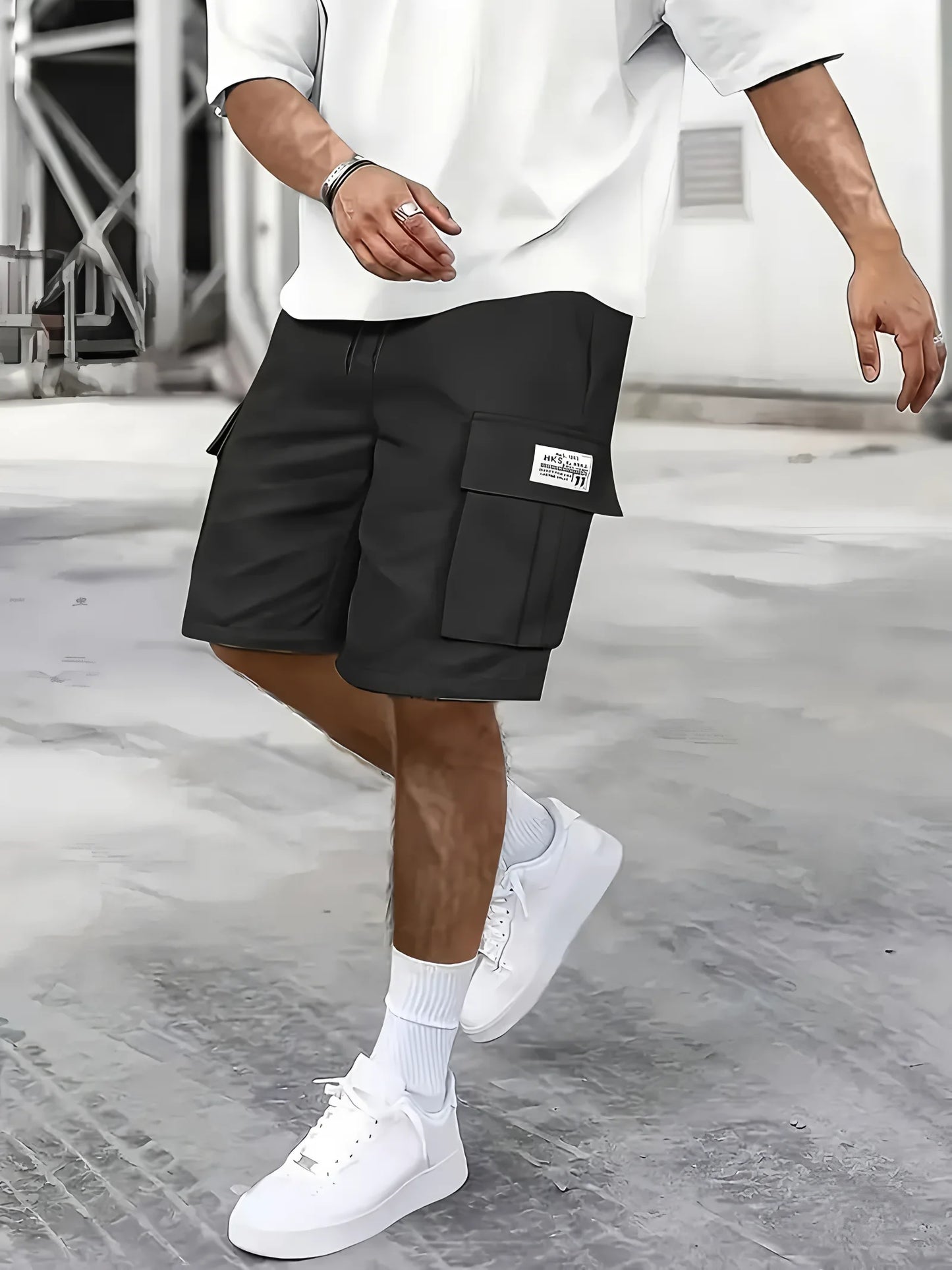 Men's Work Shorts - Multi-Pocket Cargo, Elastic Waistband, Breathable Polyester