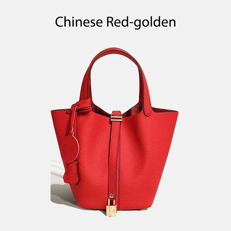 Women Leather Bucket Bag - Genuine Leather Handbag | Large Tote Bag With Silver Hardware