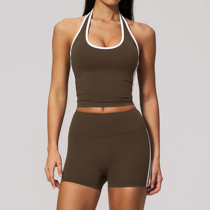 2 Pieces Workout Suit Women Yoga Outfits Athletic Wear Shockproof Halter Sports Bra High Waist Butt Lift Yoga Pants Fitness Suit