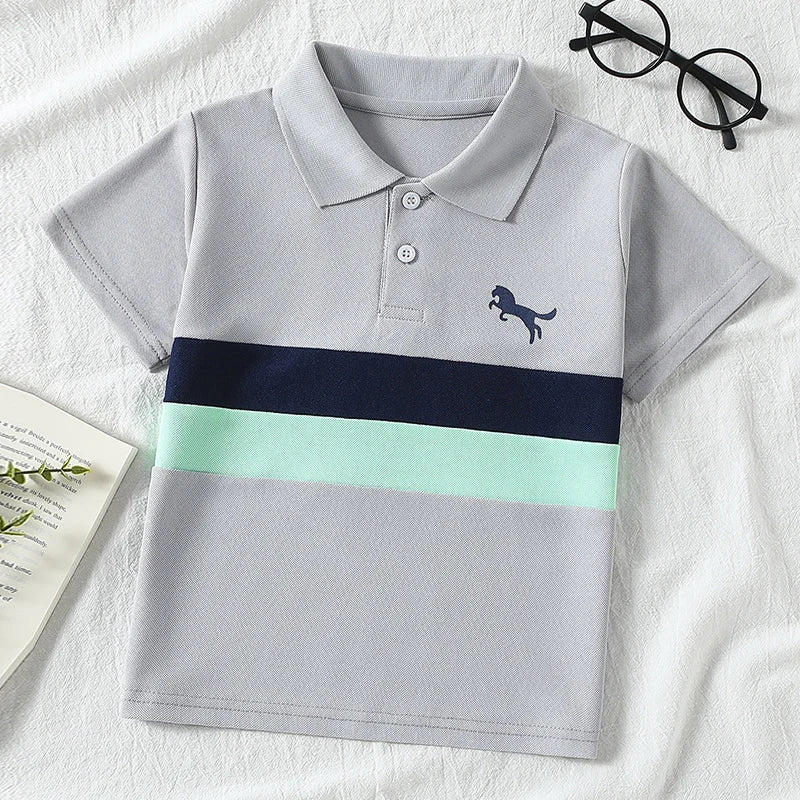 1/2/3 piece set of children's striped multi-color POLO short sleeved boy handsome casual lapel button top versatile sports T-shi