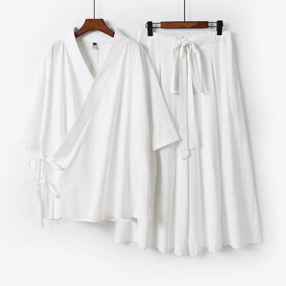 2026 Chinese Style Men's Linen Suit Tang Style Zen Style Hanfu Taoist Long Robe Top Pants Cotton and Linen Loose Two-piece Set