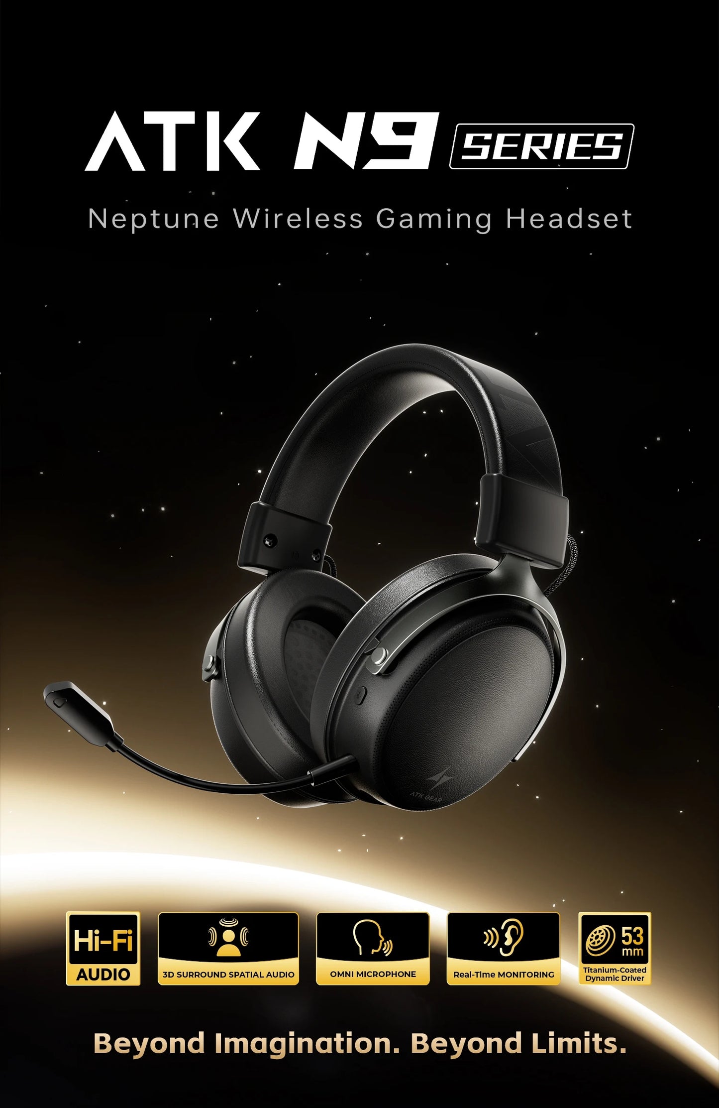 ATK M1 Game Headset Three Mode Wireless Headworn PS5  PC Gaming Headset Microphone Virtual 7.1 Surround Noise Reduction Headset