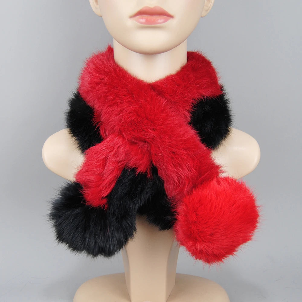 Rabbit Fur Scarf - Genuine Real Natural Fur Muffler for Women Winter Warmth