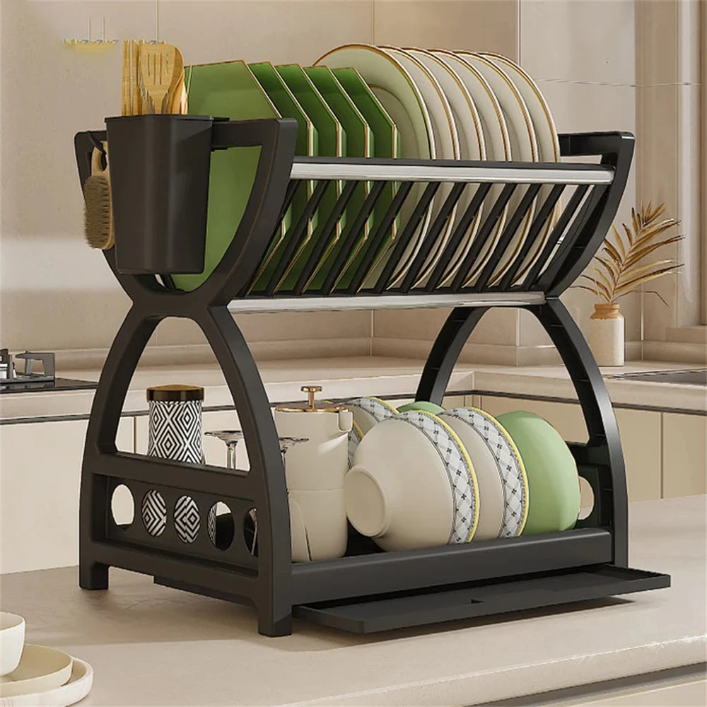 Kitchen Storage Rack – Multi Functional Rack With Dish Plate Organizer & Drainage