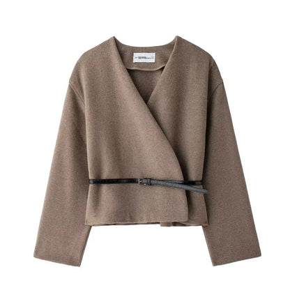 Women's Autumn Coat - Belted Winter Jacket With Soft Top Outerwear, Elegant Casual Style