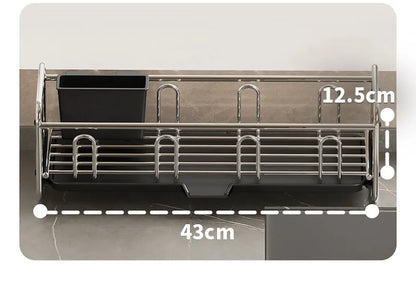 Stainless Steel Dish Rack | Narrow Kitchen Utensil Drainer & Countertop Cutlery Holder