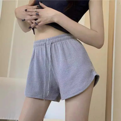 New Summer Waffle Shorts for Women, High Waist Plus Size Loose Casual Pants, Internet Famous Sports Fitness Shorts