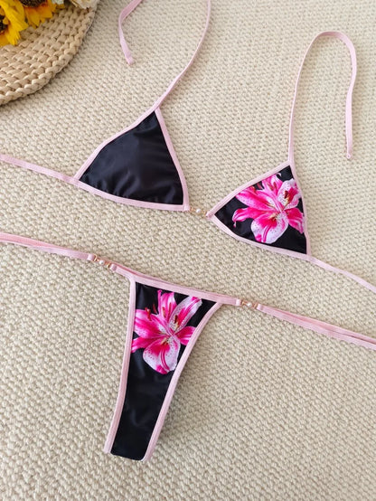 Sexy Thong Bikini - Micro Bikinis Two Piece Swimwear Set | Striped Print Beach Bathing Suit