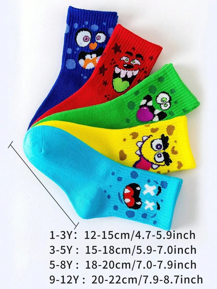 5 Pairs of Cute Toddler Socks for Boys and Girls in Spring, Summer, Autumn and Winter Soft and Breathable Four-Season Sports Socks