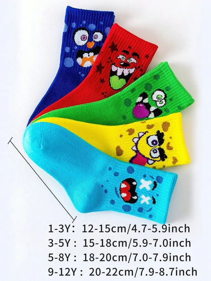 5 Pairs of Cute Toddler Socks for Boys and Girls in Spring, Summer, Autumn and Winter Soft and Breathable Four-Season Sports Socks