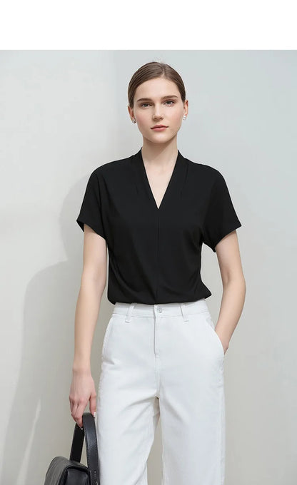 Women's V-Neck T-Shirt – Minimalist Stretch Solid Tee