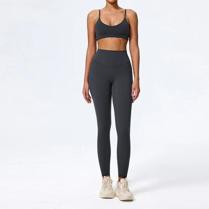 Women Sports Set – Summer Two Piece Gym Outfit With High Waist Leggings & Sleeveless Top