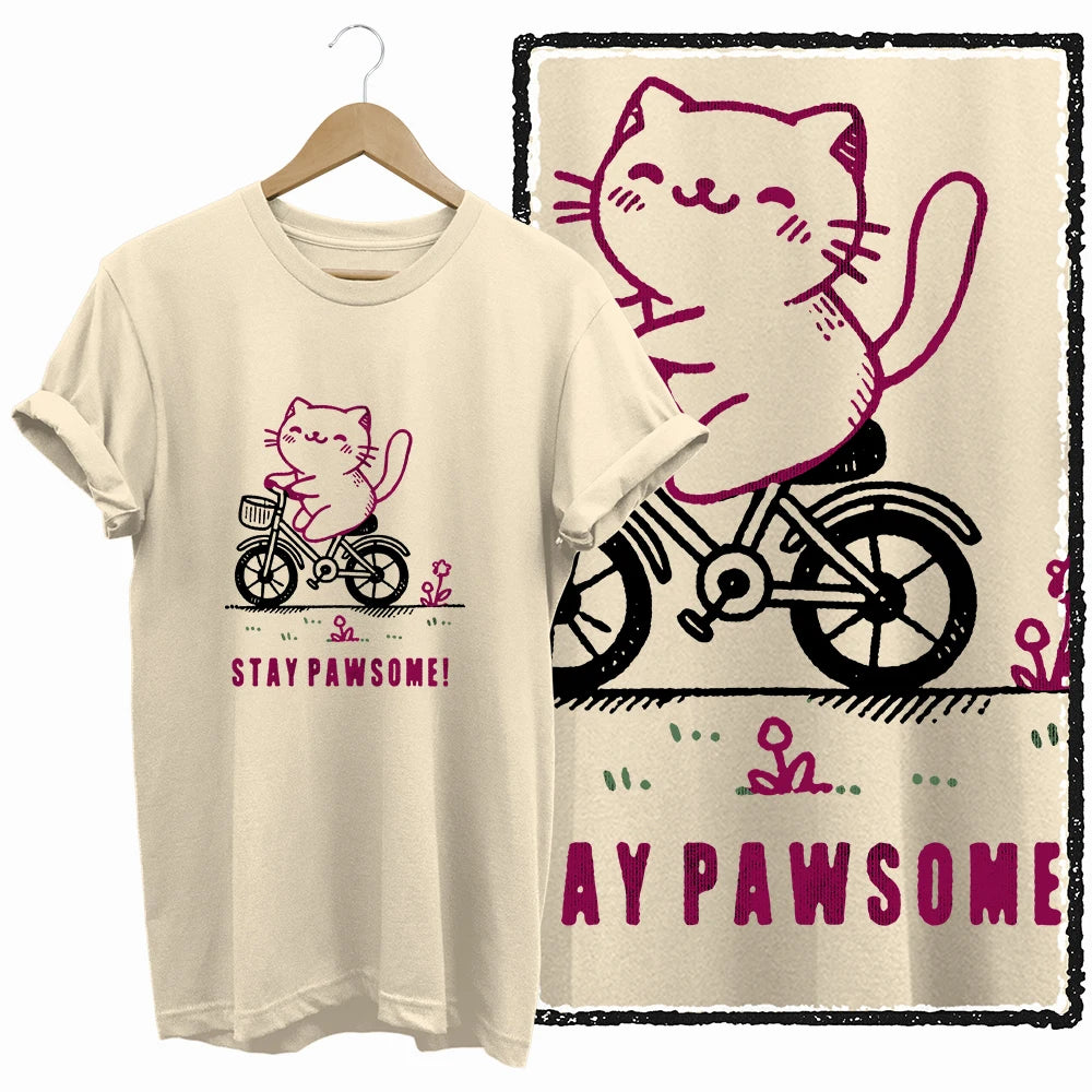 COOLMIND BEIGE cat print exclusive graphic 100% cotton women T shirt big size loose cotton cat lover women tshirt LOVELY cat tee