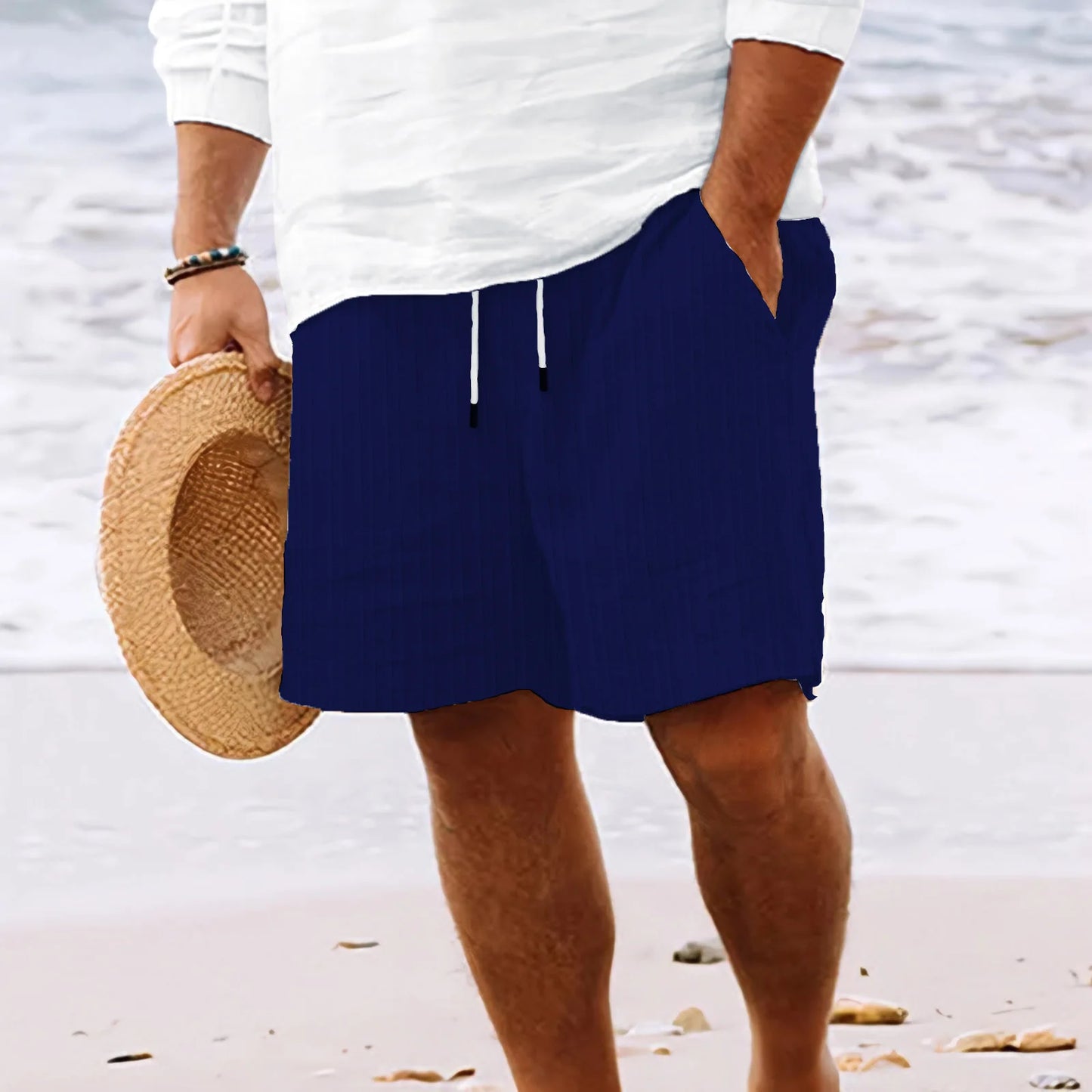Men's Beach Shorts - Lightweight Striped Multi-Pocket Hawaiian Style Casual Summer Board Shorts