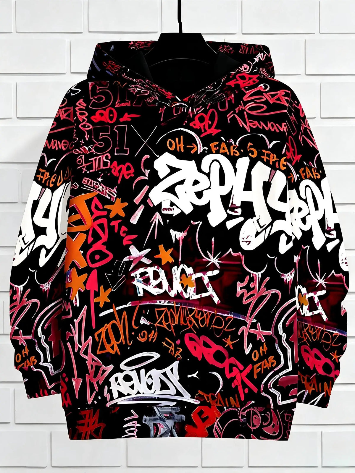 European and American Men's Autumn Gothic Letter Graffiti Print Soft and Comfortable Hooded Sweatshirt Outdoor Street Top