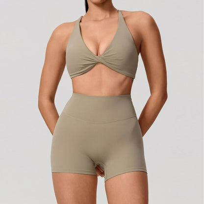 New Summer 2Pcs Women's Quick-Dry Sports Set V-Shaped Bra Female Sleeveless Yoga Outfit Gym Two-Piece Woman Sport Clothes
