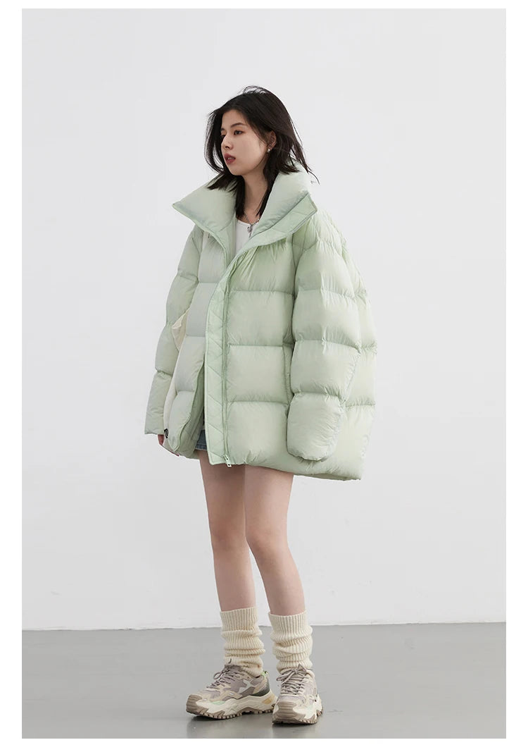 CHIC VEN Women Down Coats Long Sleeve New Soft Solid Lightweight Bread Down Jacket Female Warm Coat Lapel Outerwear Winter 2023