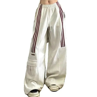 MEXZT Oversized Striped Sweatpants Women Y2K Streetwear Cargo Pants Harajuku Wide Leg Joggers High Waist Baggy Sports Trousers