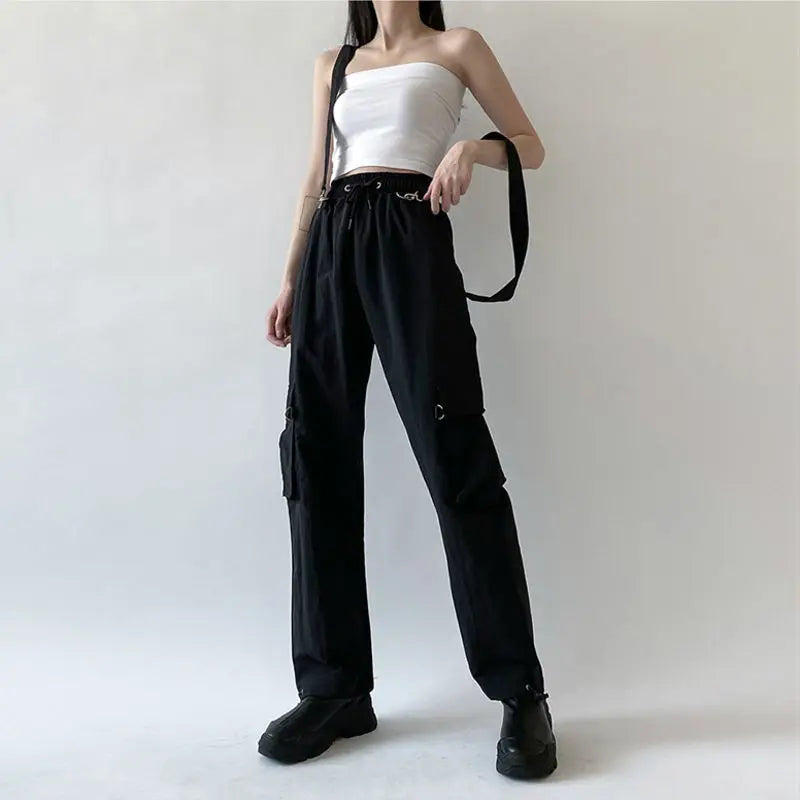 Women Y2K Streetwear Cargo Pants Vintage Fashion High Waist Baggy Trousers Female Loose Sweatpants Wide Leg Joggers Trousers