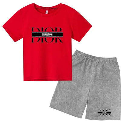 Summer Short Sleeve T Shirt +shorts 2 Piece Set Children Clothes Luxury Brand Print Sport Casual Fashion Boy Girl Kid Tracksuit
