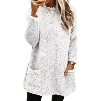 2025 Autumn Winter Women Warm Coat Streetwear Fleece Pocket Thinken Sweatershirt Autumn Female Casual Loose Outfits Casual Tops