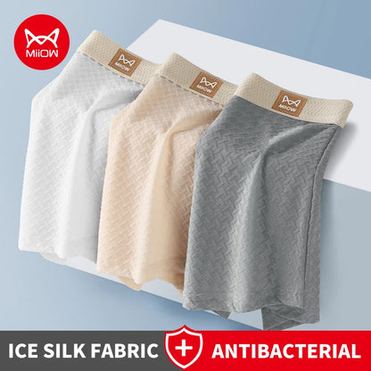 MiiOW 3Pcs Ice Silk Men Jacquard Boxer Shorts 10A Antibacterial Men's Panties Man Underpants Men's Refreshing Sports Underwear