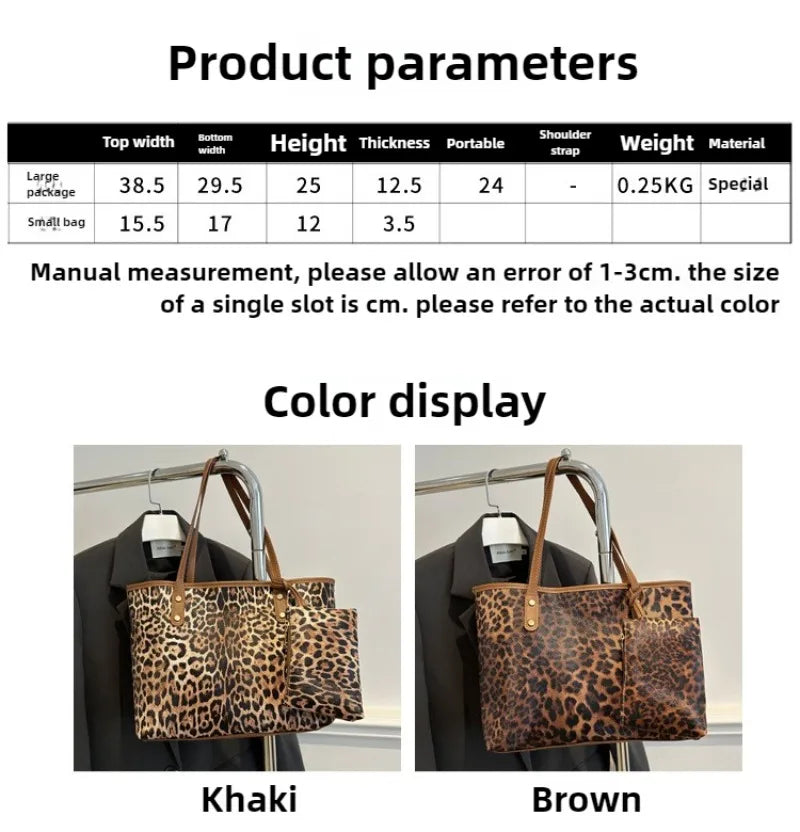 Leopard Print Tote Bag - Women's PU Leather Large Capacity Casual Travel Purse