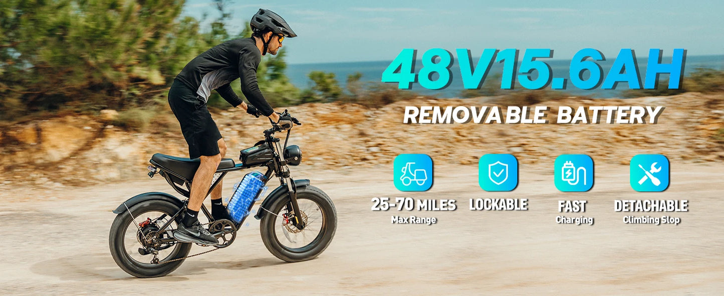 YVY K20 Lite 1500W Electric Bike for Adults 30MPH 48V 15.6Ah Off-road Trail 20*4 Inch Fat Tire E Bike 7 Speed Mountain Bike