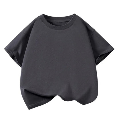 Children's Pure Cotton Short-Sleeved Solid Color Sports Casual Round-Neck T-Shirt Summer Breathable Soft Kid's Basic Top